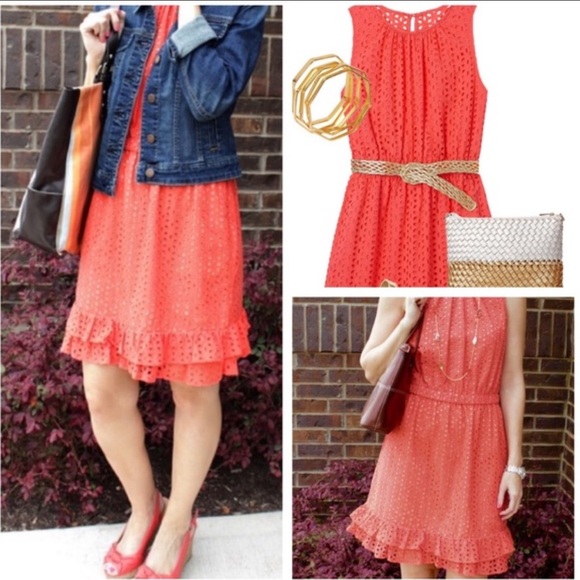 PETER SOM | Midi Eyelet Dress | Coral | Size 8 - Picture 2 of 14